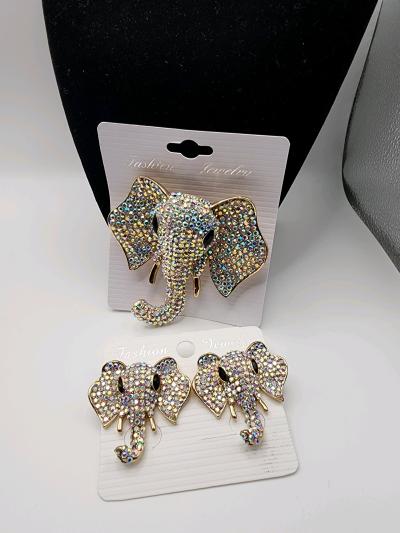 Elephant Brooch and Earrings Set