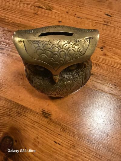 vintage brass owl coin bank - Thumbnail 3