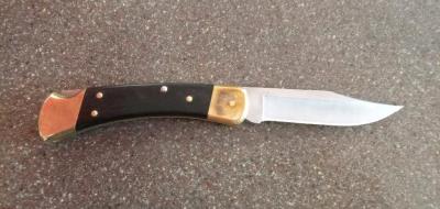 Buck 110 folding hunting knife Ebony wood handle - Thumbnail 2