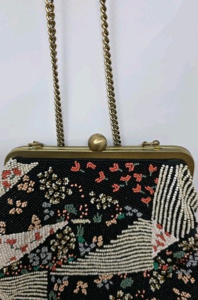 Anthropologie floral Beaded Crossover Purse Bag w Kiss Lock - Thumbnail 4