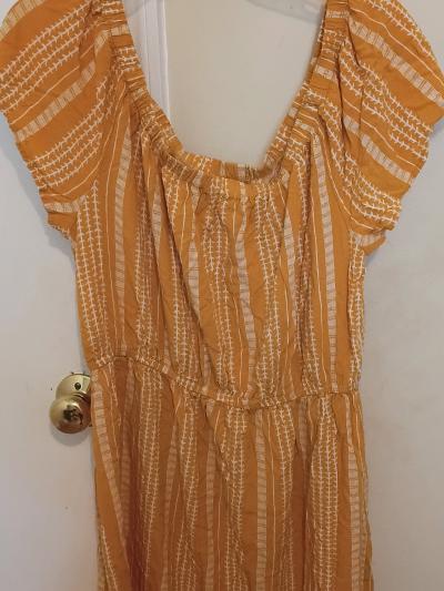 Mustard Yellow Striped ButtonFront Short Sleeve Dress - Thumbnail 7