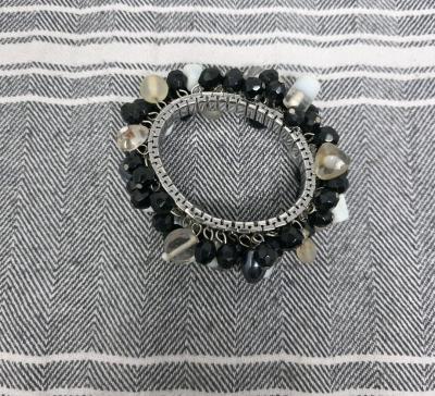 Cha Cha Expansion Bracelet Black White  Clear Beads Vintage - Thumbnail 2