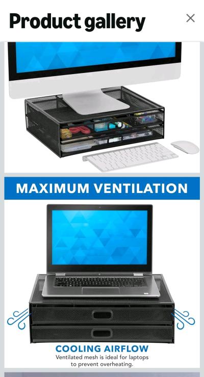Black Mesh Monitor Stand with 2 Storage Drawers - Thumbnail 4