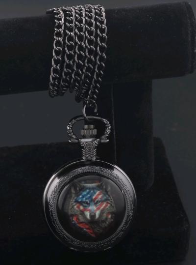 usa wolf pocket watch necklace - Thumbnail 2