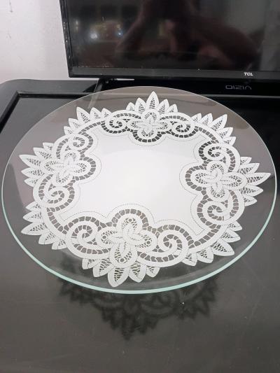 Beautiful Clear Glass Pedestal Cake Stand  White Lace Floral - Thumbnail 3