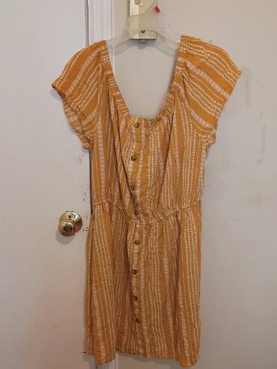 Mustard Yellow Striped ButtonFront Short Sleeve Dress - Thumbnail 6