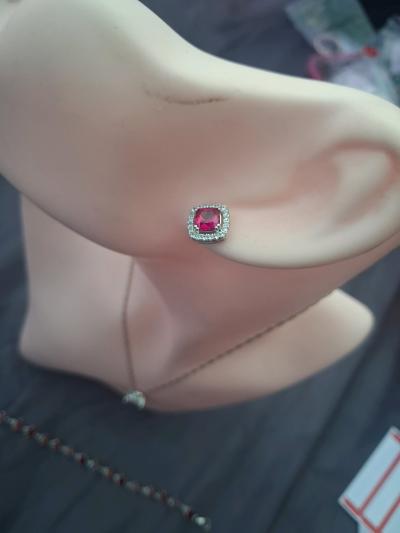 Vintage 925 Sterling Silver Created Ruby Heart  Halo Jewelry