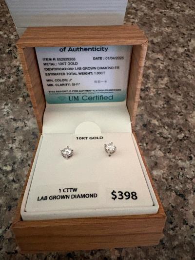 10K Gold LabCreated Diamond Stud Earrings 100 CTW
