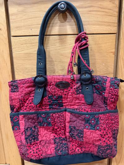 Donna Sharp Quilted Patchwork Tote Bag Red Black Shoulder Pu