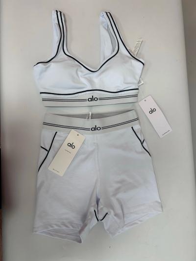Alo Set Shorts White Stylish  Comfortable 2Piece Set