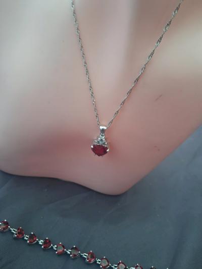 Vintage 925 Sterling Silver Created Ruby Heart  Halo Jewelry - Thumbnail 2