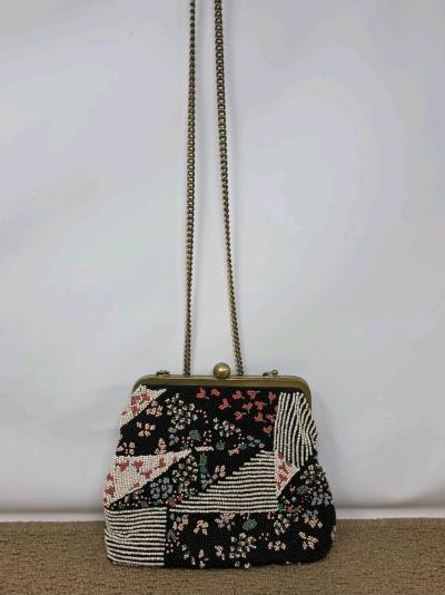 Anthropologie floral Beaded Crossover Purse Bag w Kiss Lock - Thumbnail 2