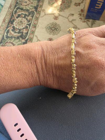 GoldPlated 925 Sterling Silver Pink Gemstone Tennis Bracelet - Thumbnail 6