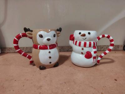 Christmas Reindeer  Snowman Ceramic Mugs  Candy Cane Handles - Thumbnail 4