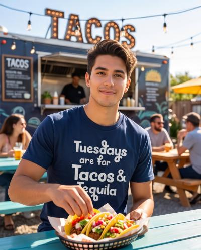 Navy Unisex Tee with Glitter Letters Great for Taco Tuesday - Thumbnail 3