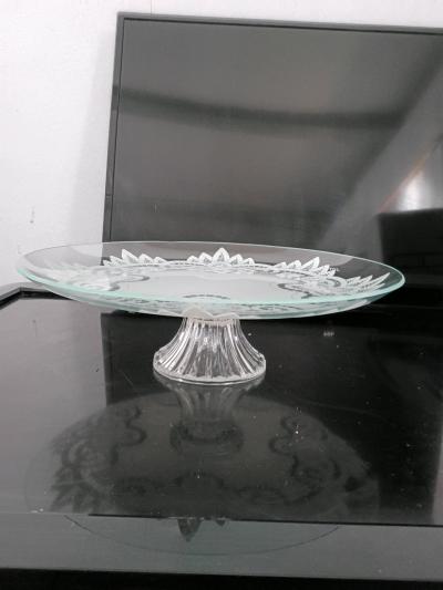 Beautiful Clear Glass Pedestal Cake Stand  White Lace Floral