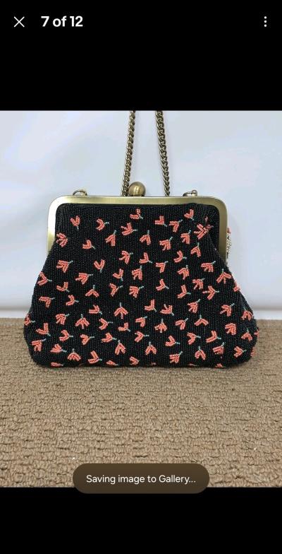 Anthropologie floral Beaded Crossover Purse Bag w Kiss Lock - Thumbnail 6