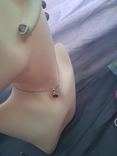 Vintage 925 Sterling Silver Created Ruby Heart  Halo Jewelry - Thumbnail 4