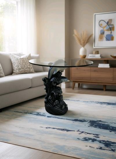 2 Dolphin Glass Top Side Table - Thumbnail 2