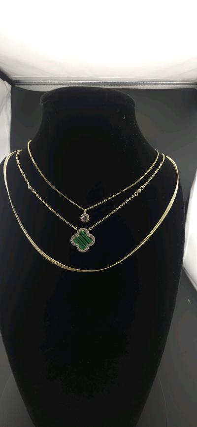14 k plated 3 layered Necklace Set with cz