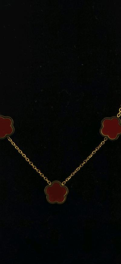 red clover stainless steel necklace 18 k plated - Thumbnail 3