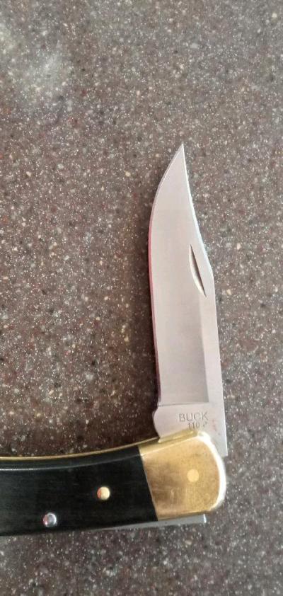 Buck 110 folding hunting knife Ebony wood handle