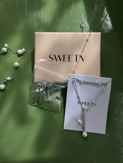 SWEETV Pearl Jewelry Set  Necklace Bracelet and Earrings