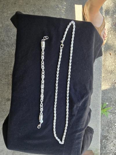 Sterling Silver Byzantine Chain Necklace Bracelet PT plt 925