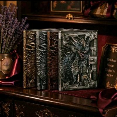 Metallic Notebook Journal Book 3D Red  Antique Bronze Silver - Thumbnail 6