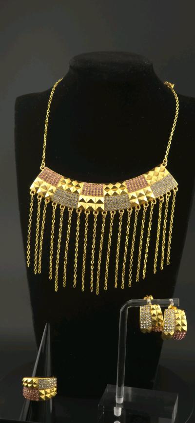 Womens Frange Set pink  gold tones - Thumbnail 4