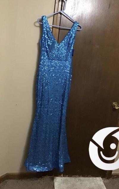 Sparkling Royal Blue Sequin VNeck Formal Gown