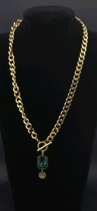 long chain necklace with green  Cz gemstone - Thumbnail 3