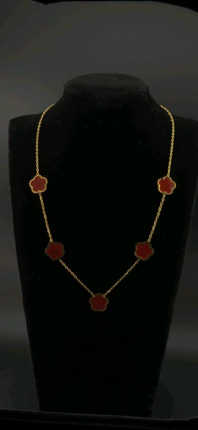 red clover stainless steel necklace 18 k plated - Thumbnail 5