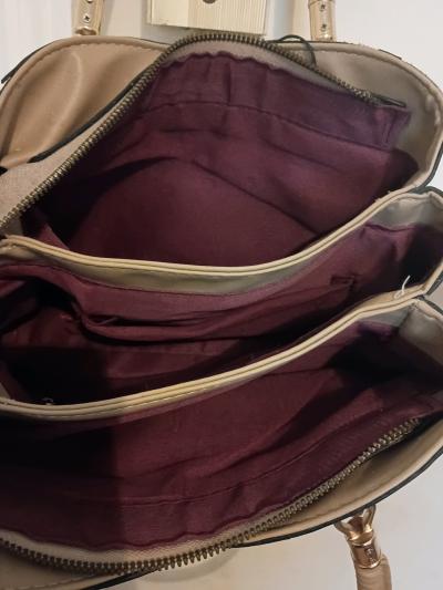 TwoTone Beige  Cream Structured Satchel Handbag with Gold Ha - Thumbnail 7