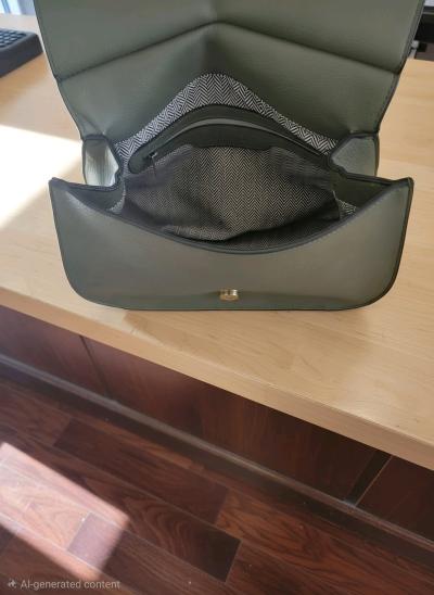Olive Green Studded Crossbody Bag with Patterned Guitar Stra - Thumbnail 7