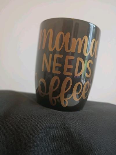 Black and Gold Coffee Mug with Mama Needs Coffee