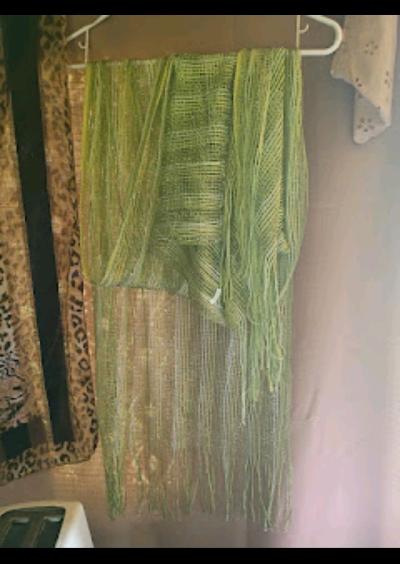 A Nice Womens Sexy New Green Glittery Scarf with Tassels - Thumbnail 2