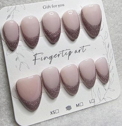 Handmade Cateye Frech Tip Nails Sized Small - Thumbnail 3