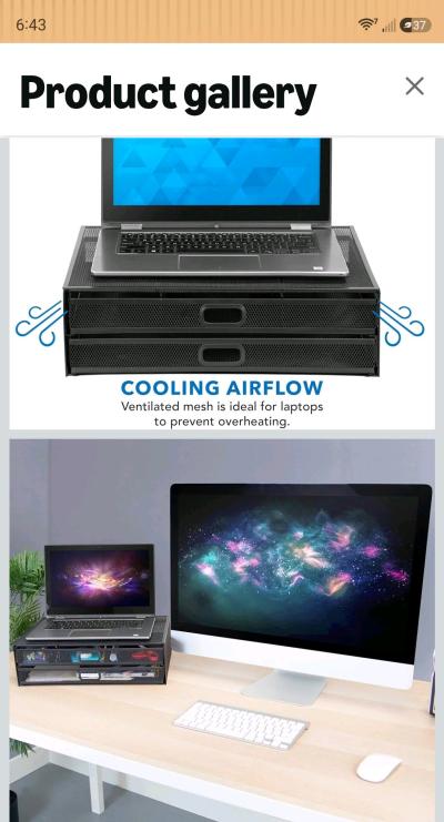 Black Mesh Monitor Stand with 2 Storage Drawers - Thumbnail 3