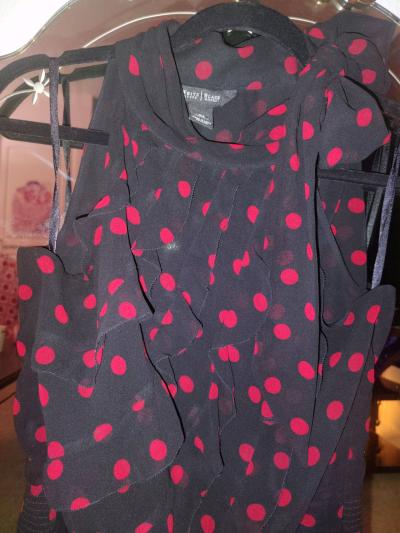 Black blouse with red pocka dots