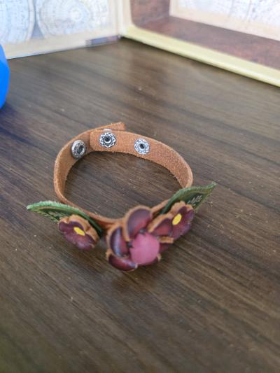 Leather Bracelet Women Floral  Snap Adjustable 7 R1 - Thumbnail 2