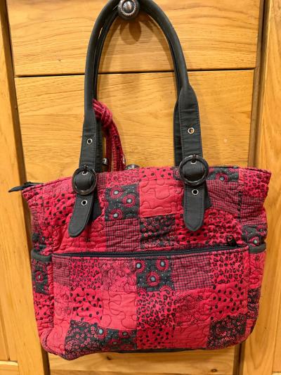 Donna Sharp Quilted Patchwork Tote Bag Red Black Shoulder Pu - Thumbnail 5