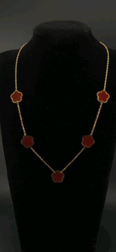 red clover stainless steel necklace 18 k plated - Thumbnail 2