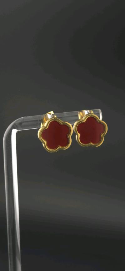 clover earrings stainless steel and 18 k gold plated - Thumbnail 2