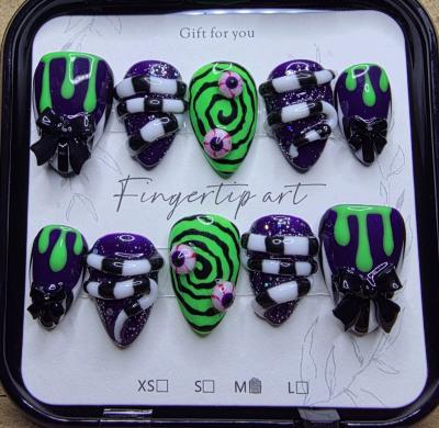 Handmade 3D Beetlejuice Press on Nails Sized Medium - Thumbnail 2