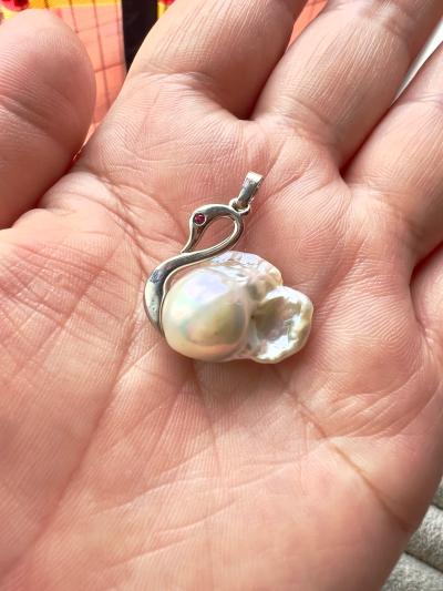 925 Silver Natural Baroque Pearl Swan Pendant