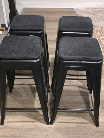 Four Barstools with Magnetic Top Cushions