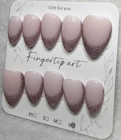 Handmade Cateye French Tip Nails Sized Large - Thumbnail 2
