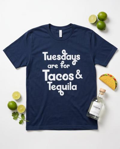 Navy Unisex Tee with Glitter Letters Great for Taco Tuesday