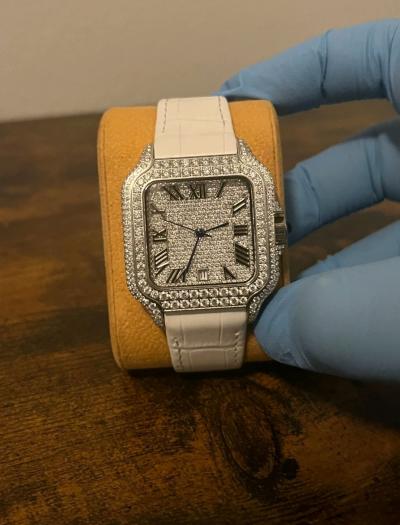 bustdown moissanite watch with leather strap clasp - Thumbnail 4